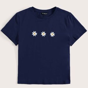 2/$20- SHEIN Navy Blue Embroidered Graphic Tee